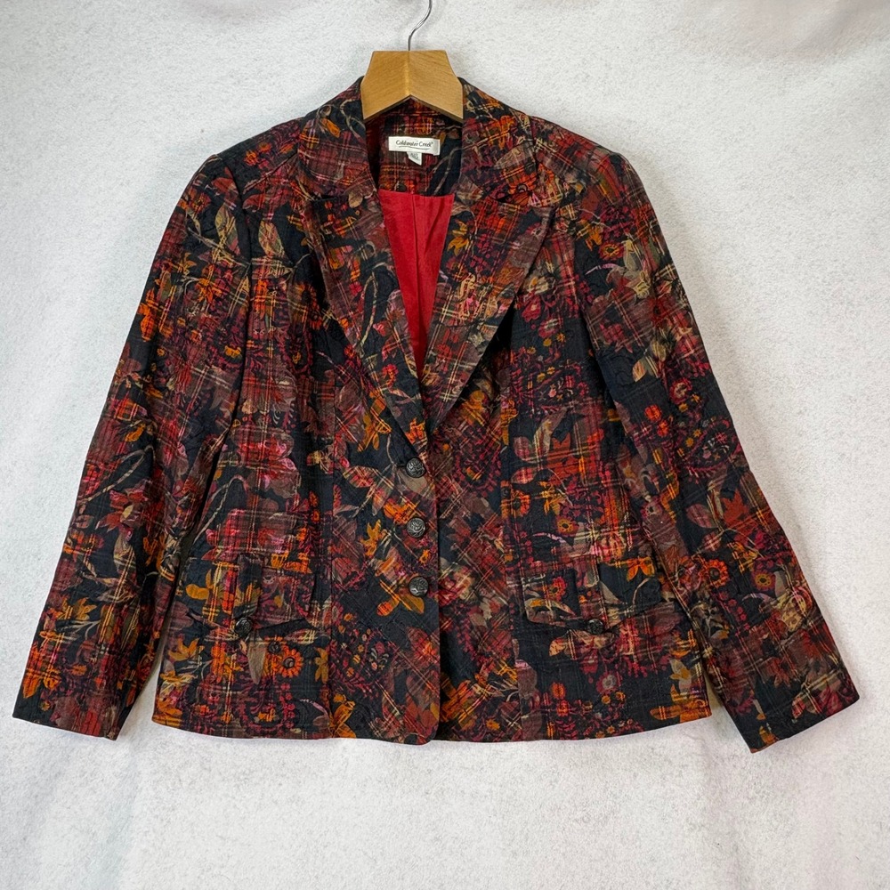 Coldwater Creek Multicolor Floral Plaid Flocked Blazer Jacket Womens 20 Academia